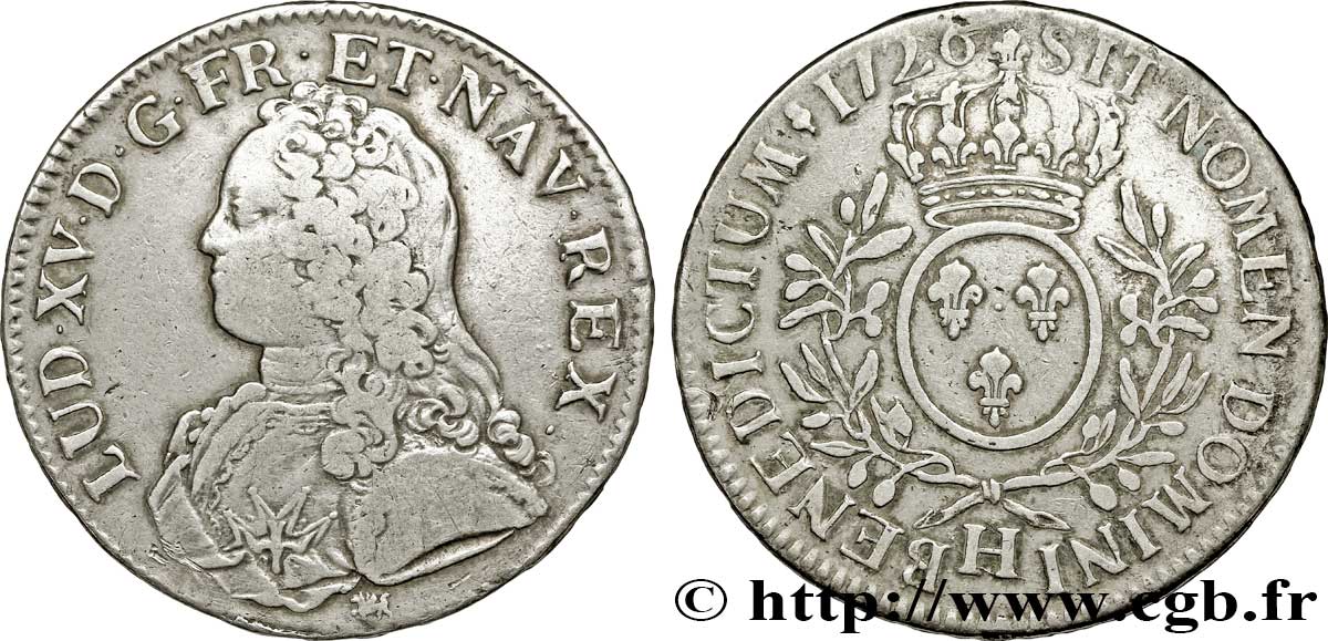 LOUIS XV DIT LE BIEN AIMÉ Écu aux branches d&nbsp;olivier, buste habillé 1726 La Rochelle  TTB