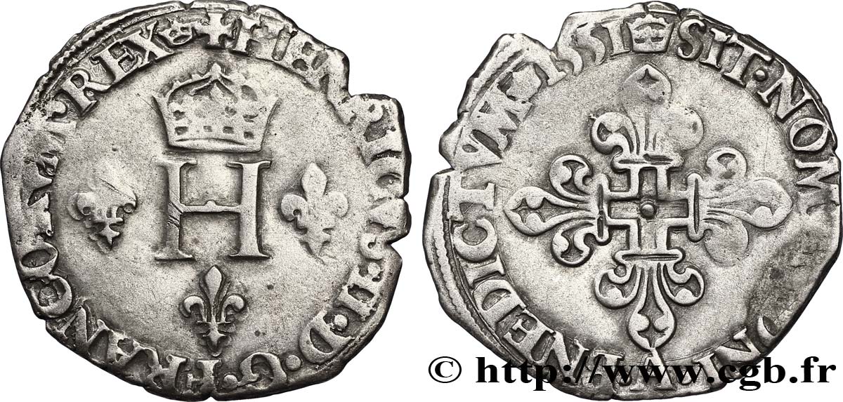 HENRI II Gros de trois blancs ou demi-gros de Nesle 1551 Paris TTB