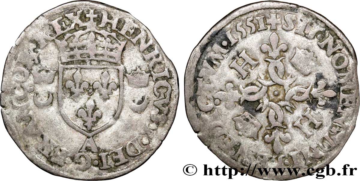 HENRI II Douzain aux croissants 1551 Paris TB
