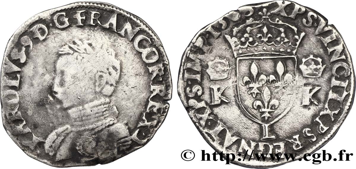 CHARLES IX Teston, 4e type 1565 Bayonne TB/TB+