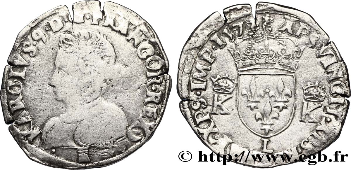 CHARLES IX Teston, 4e type 1573 Bayonne BC+