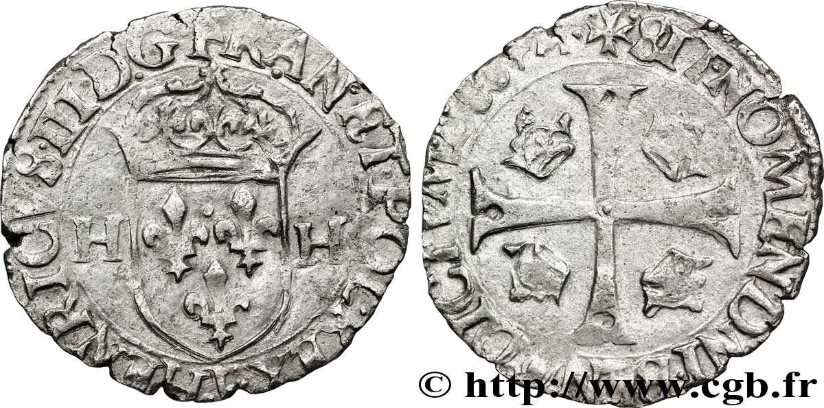HENRI III Douzain aux deux H, 1er type n.d. Dijon TTB+