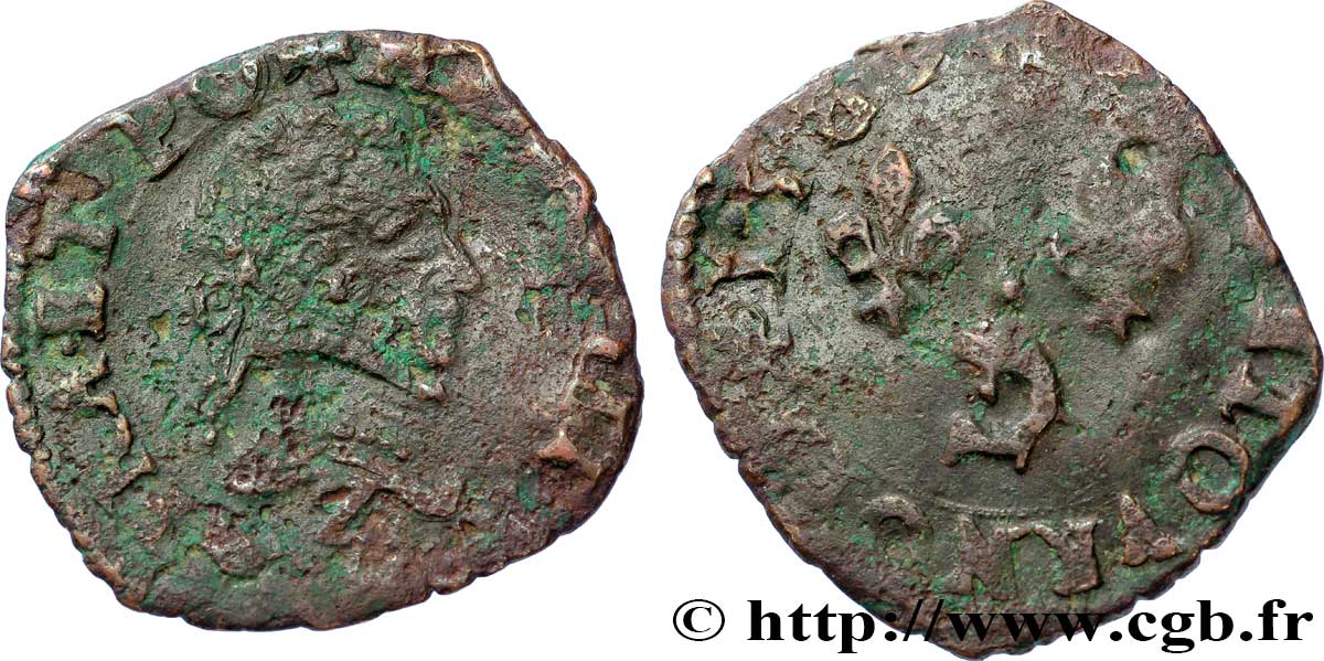 HENRI III Double tournois, 2e type du Dauphiné 1589 Grenoble B/B+