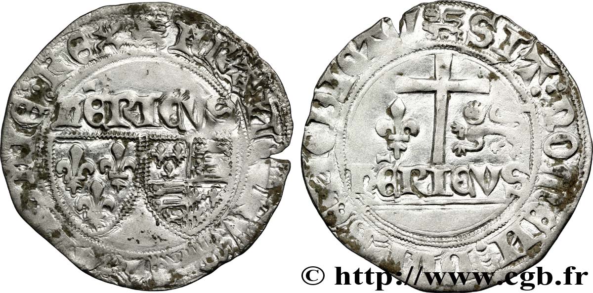 HENRY VI DE LANCASTRE - ROI DE FRANCE (1422-1453) - ROI D ANGLETERRE (1422-1461) et (1470-1471) Blanc aux écus n.d. Rouen TTB/TTB+