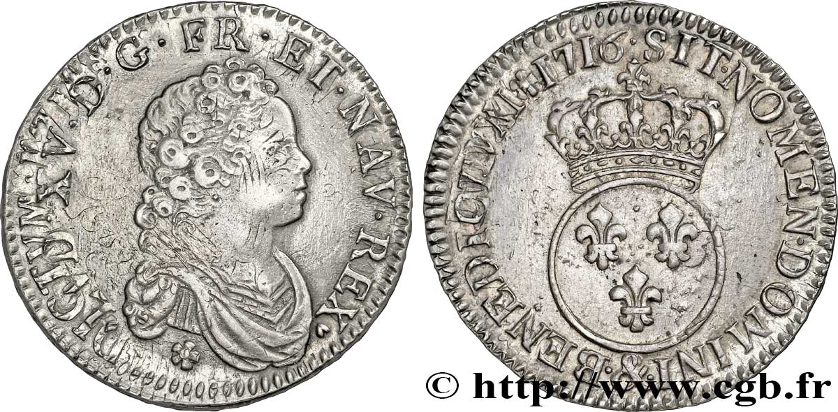 LOUIS XV DIT LE BIEN AIMÉ Demi-écu dit &nbsp;vertugadin&nbsp; 1716 Aix-en-Provence SUP+