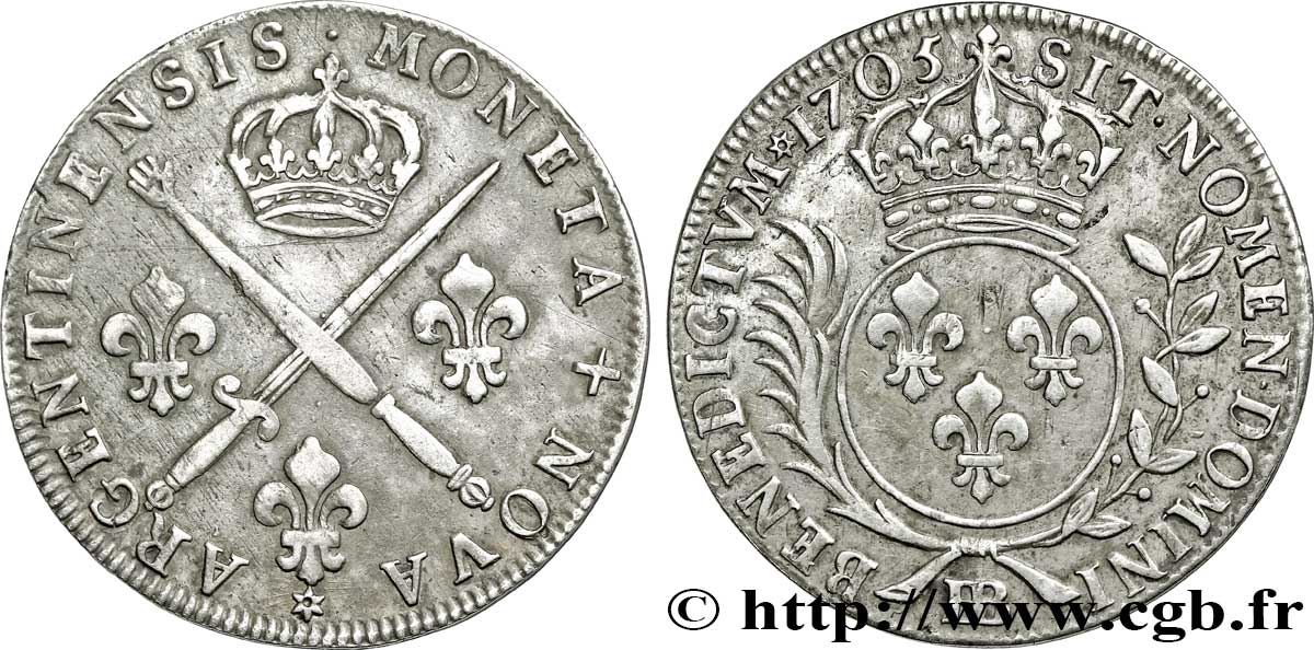 LOUIS XIV LE GRAND OU LE ROI SOLEIL Trente-trois sols aux insignes 1705 Strasbourg TTB