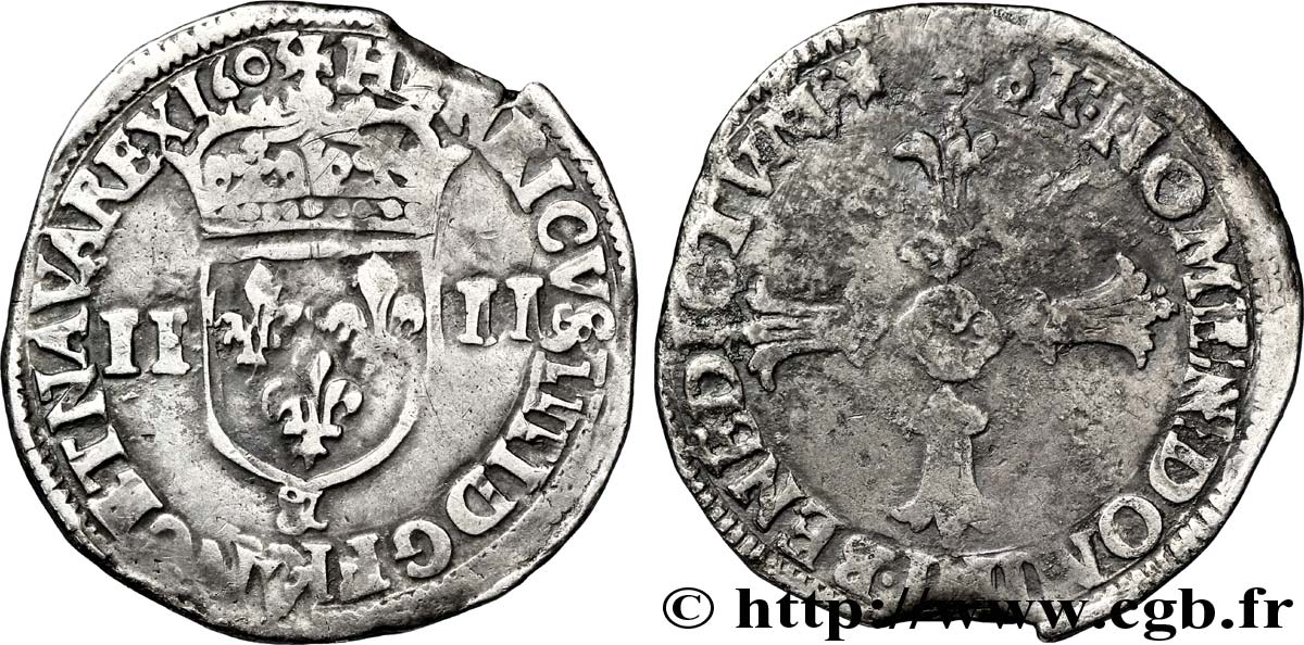 HENRI IV LE GRAND Quart d écu, écu de face, 2e type, écu de face 1603 Aix-en-Provence TB