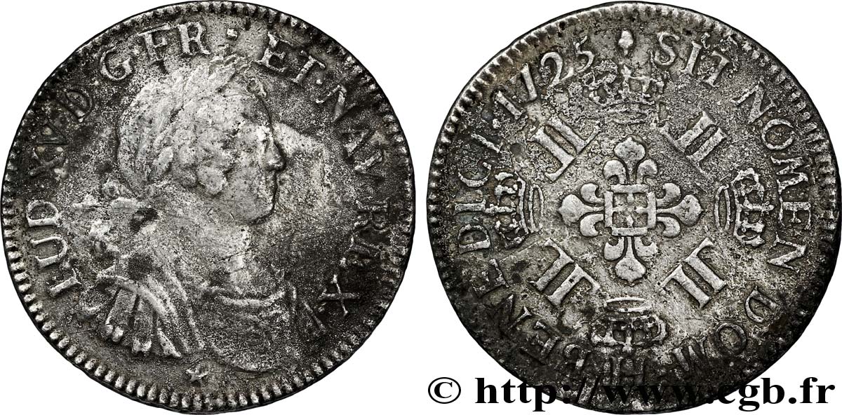 LOUIS XV DIT LE BIEN AIMÉ Écu à la croix fleurdelisée couronnée et aux huit L 1725 La Rochelle TB