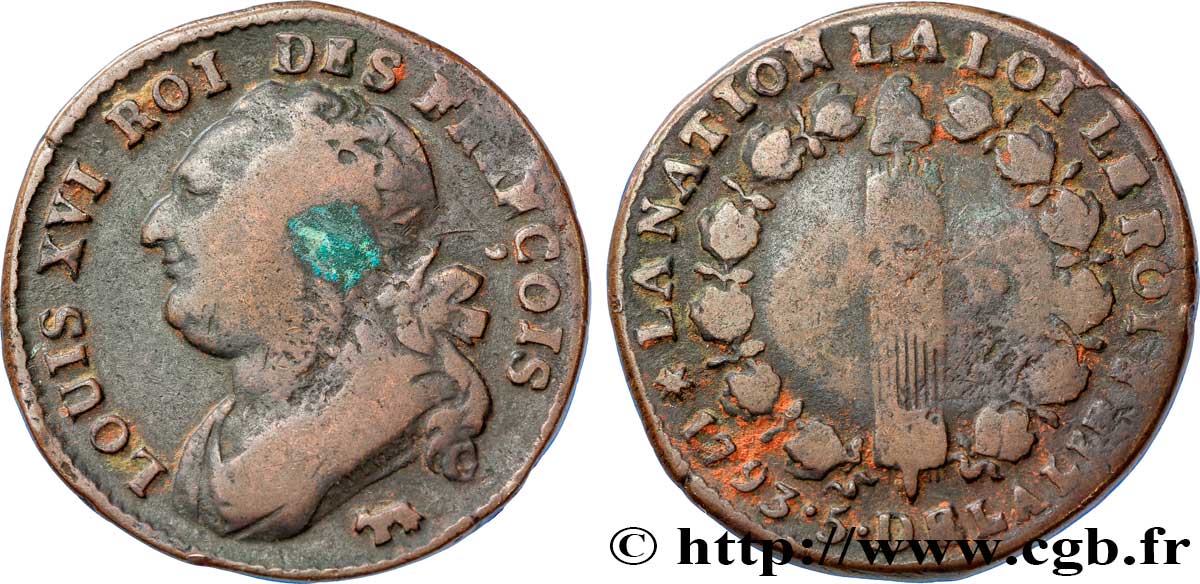 LOUIS XVI (MONARQUE CONSTITUTIONNEL)  12 deniers dit  au faisceau , type FRANÇOIS 1793 Pau B+