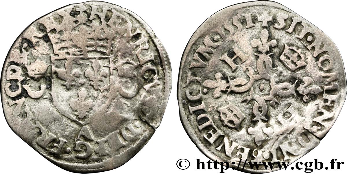 HENRI II Douzain aux croissants 1551 Paris B+