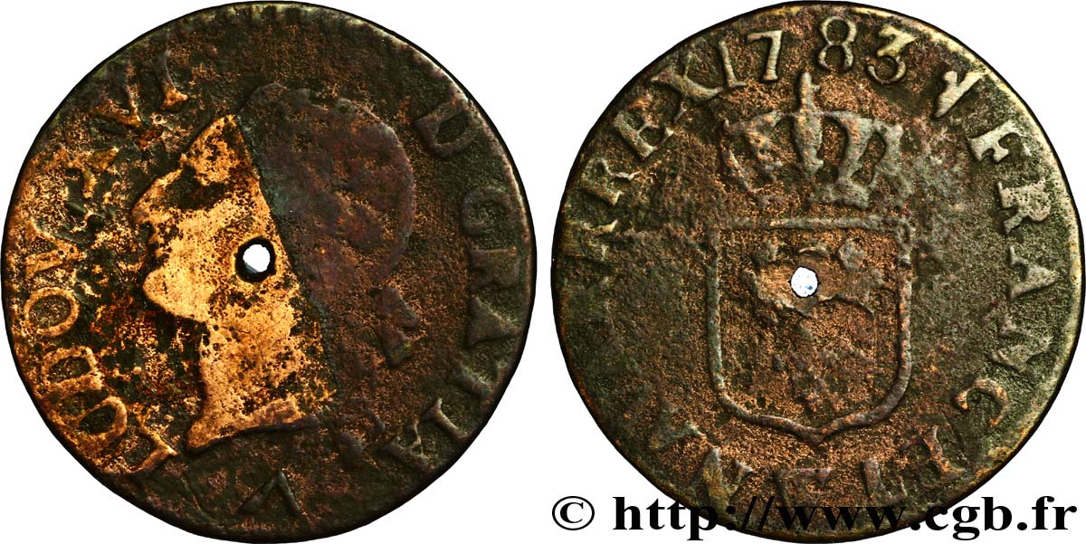LOUIS XVI Liard dit &nbsp;à l&nbsp;écu&nbsp; 1783 Lille AB