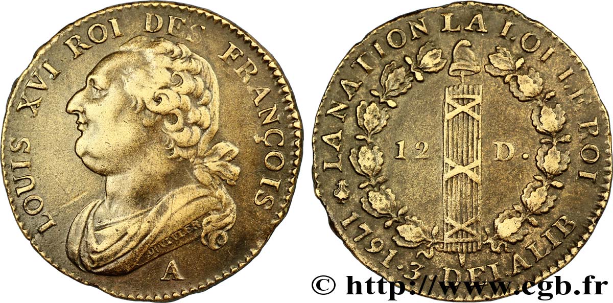 LOUIS XVI (MONARQUE CONSTITUTIONNEL)  12 deniers dit  au faisceau , type FRANÇOIS 1791 Paris SPL