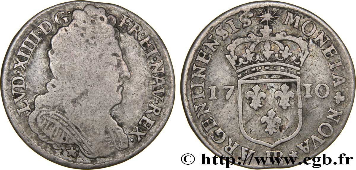 LOUIS XIV LE GRAND OU LE ROI SOLEIL Onze sols 1710 Strasbourg TB