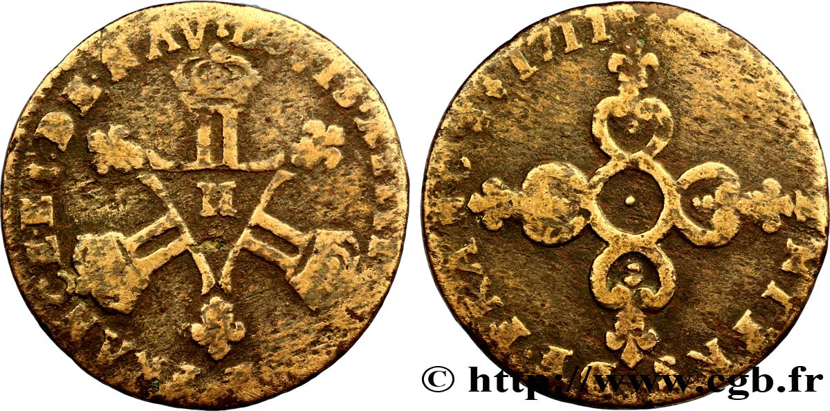 LOUIS XIV LE GRAND OU LE ROI SOLEIL Six deniers dits  Dardenne  1711 La Rochelle B