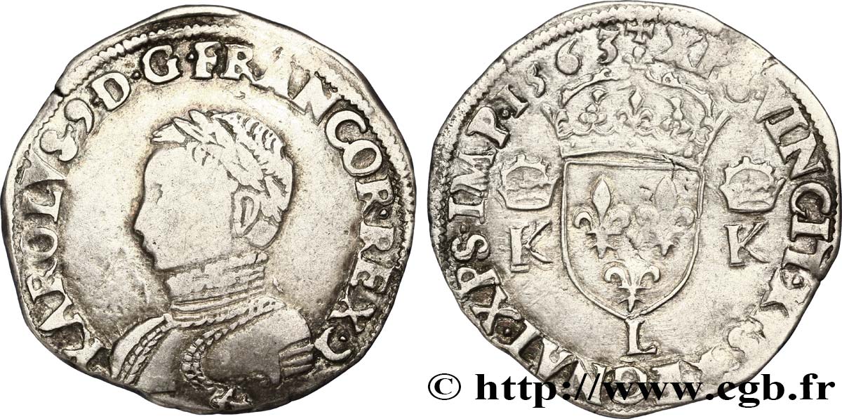 CHARLES IX Teston, 4e type 1563 Bayonne TB+