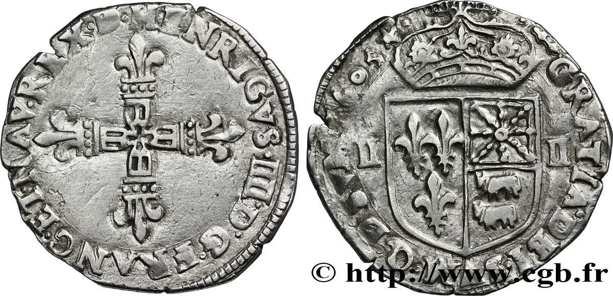 HENRY IV Quart d écu de Béarn 1605 Morlaàs SS/fVZ