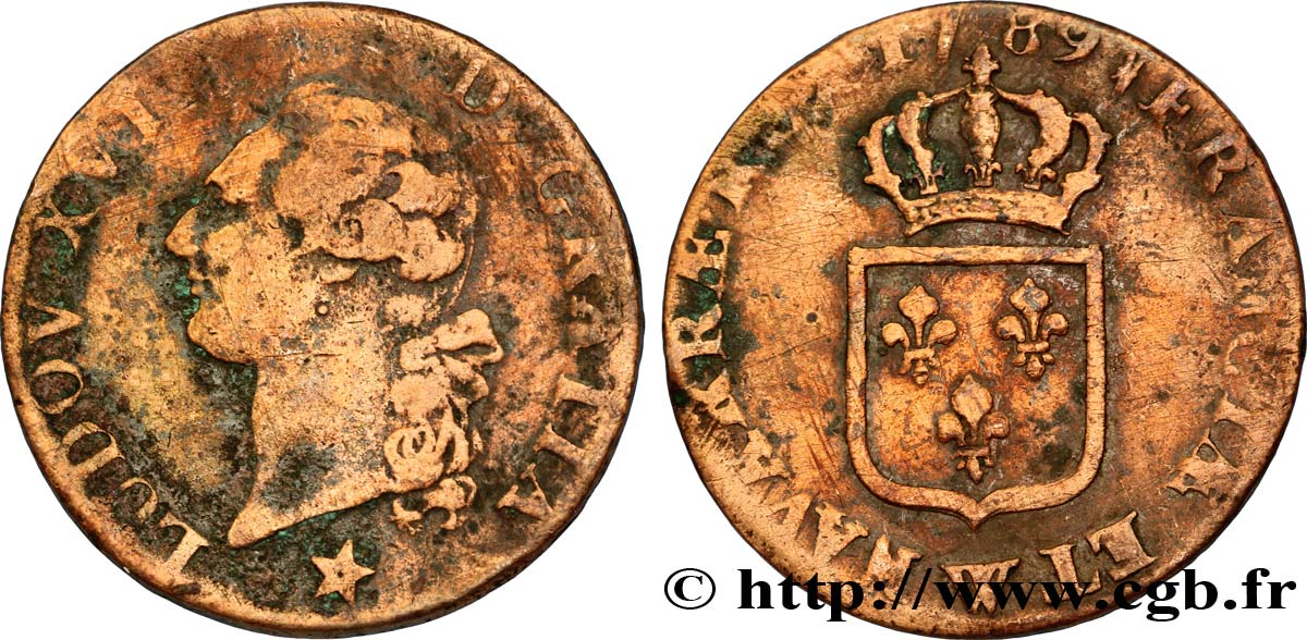 LOUIS XVI Sol dit  à l écu  1789 Lille S