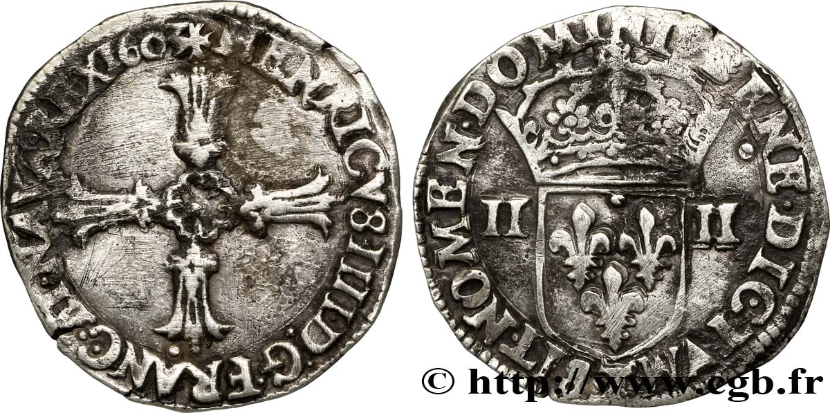 HENRI IV LE GRAND Quart d écu, croix feuillue de face 1603 Nantes TB