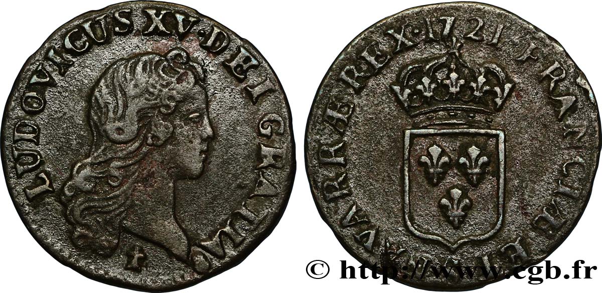 LOUIS XV DIT LE BIEN AIMÉ Liard au buste enfantin 1721 Reims TTB