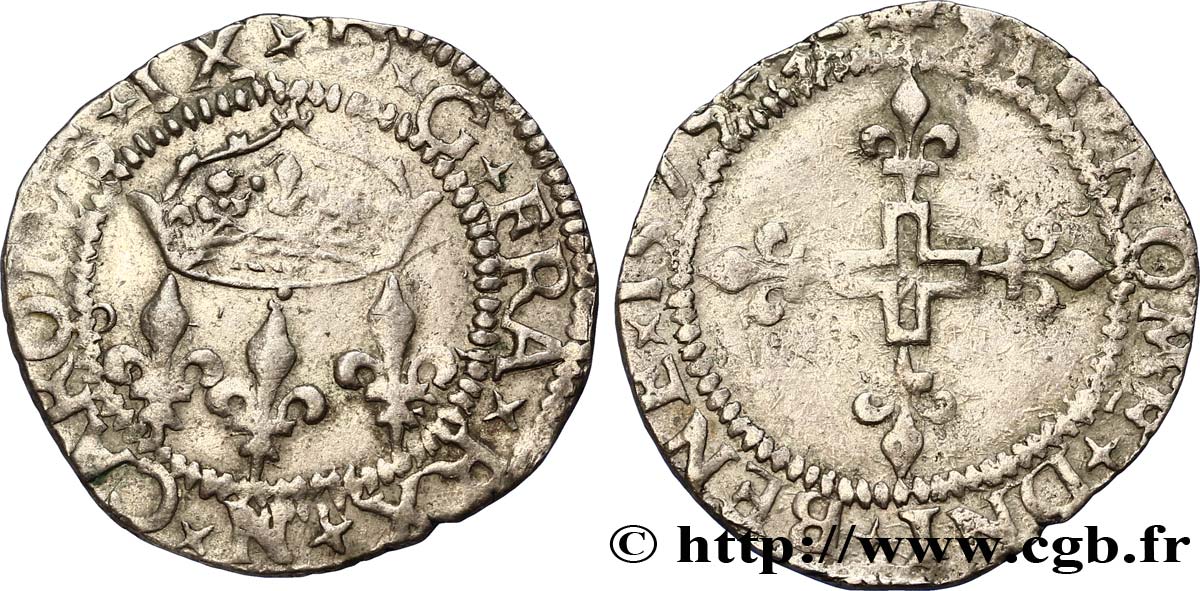 HENRY III. COINAGE AT THE NAME OF CHARLES IX Double sol parisis, 1er type 1575 Montpellier MBC