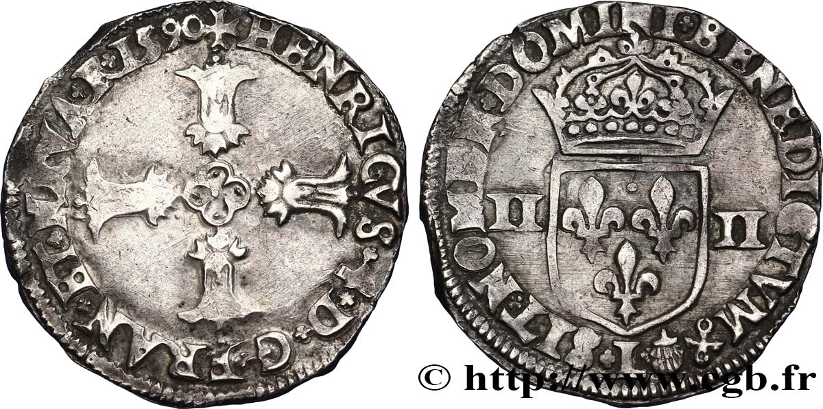 HENRY IV Quart d écu, croix feuillue de face 1590 Bayonne MBC