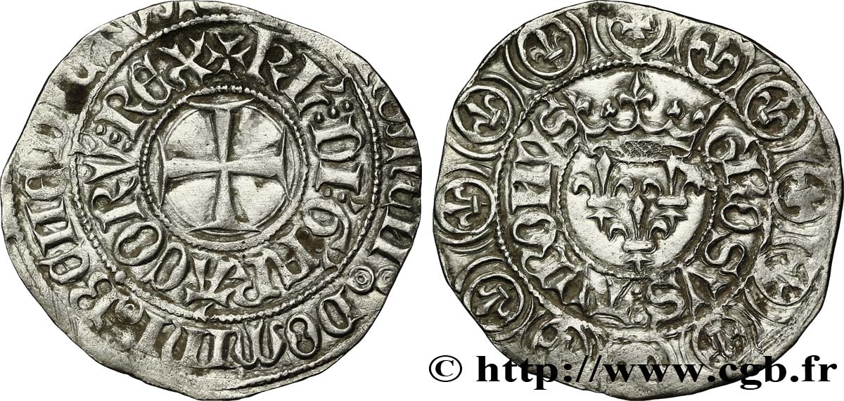 CHARLES VI LE FOU OU LE BIEN AIMÉ Gros aux lis sous une couronne ou grosus turonus n.d. Rouen TTB