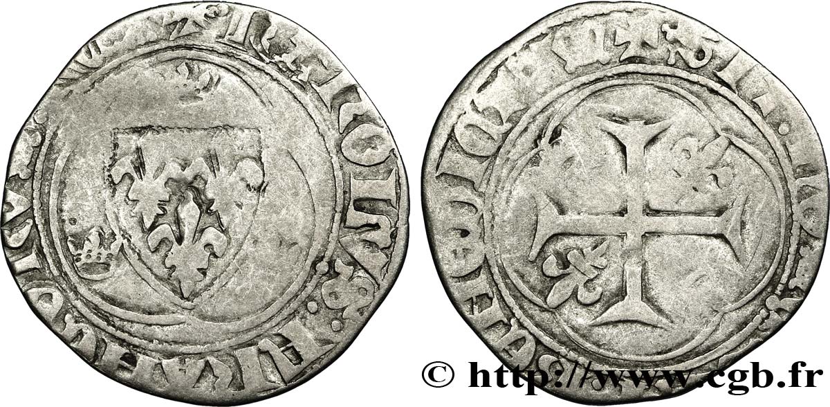 CHARLES VII LE VICTORIEUX Blanc à la couronne n.d. Angers TB