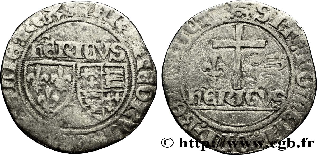 HENRY VI DE LANCASTRE - ROI DE FRANCE (1422-1453) - ROI D ANGLETERRE (1422-1461) et (1470-1471) Blanc aux écus n.d. Rouen TB+