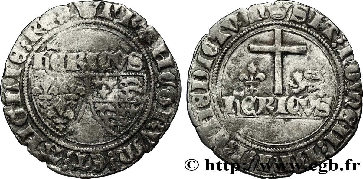 HENRY VI DE LANCASTRE - ROI DE FRANCE (1422-1453) - ROI D ANGLETERRE (1422-1461) et (1470-1471) Blanc aux écus n.d. Paris TB+