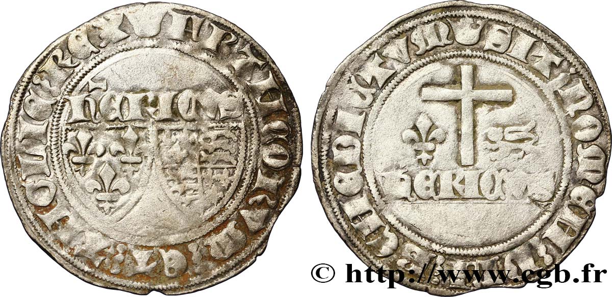 HENRY VI DE LANCASTRE - ROI DE FRANCE (1422-1453) - ROI D ANGLETERRE (1422-1461) et (1470-1471) Blanc aux écus n.d. Paris TTB