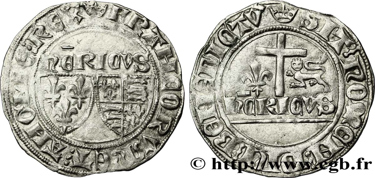 HENRY VI DE LANCASTRE - ROI DE FRANCE (1422-1453) - ROI D ANGLETERRE (1422-1461) et (1470-1471) Blanc aux écus n.d. Paris TTB