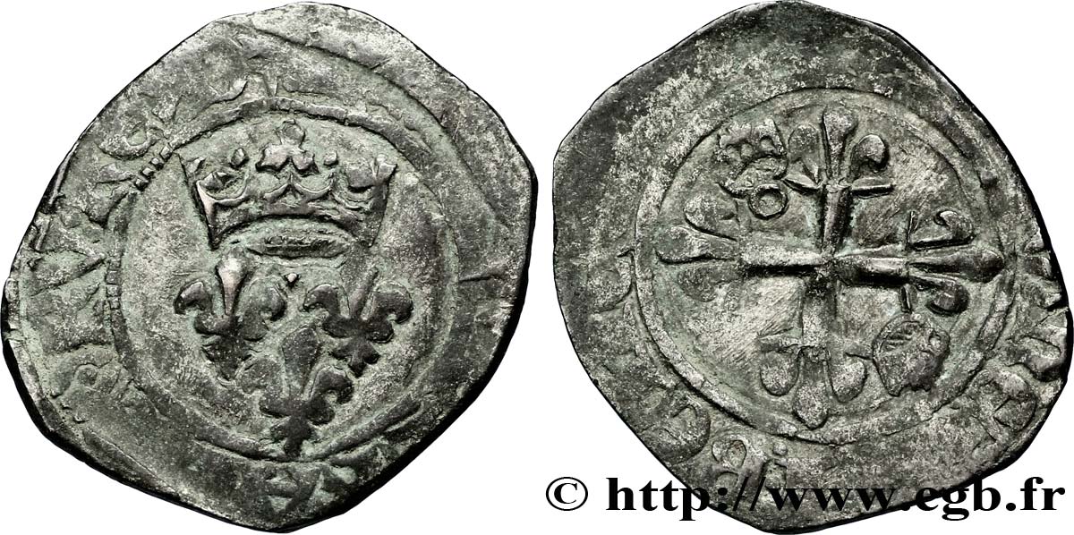 DAUPHIN CHARLES, RÉGENT - MONNAYAGE AU NOM DE CHARLES VI Gros dit &nbsp;florette&nbsp; n.d. Orléans B