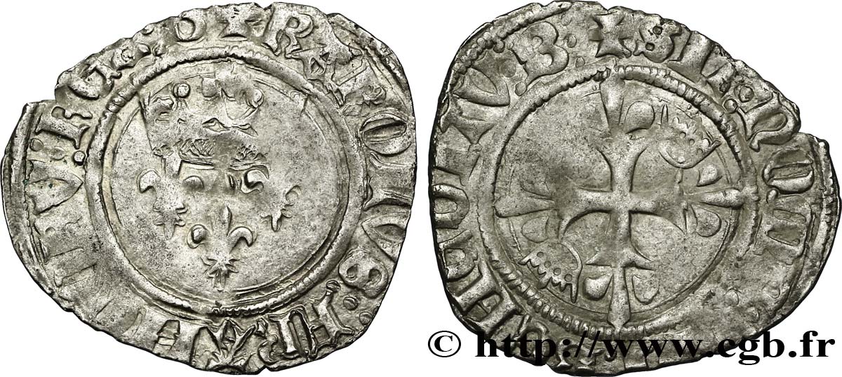 HEIR APPARENT, CHARLES, REGENCY - COINAGE IN THE NAME OF CHARLES VI Gros dit  florette  n.d. Bourges VF