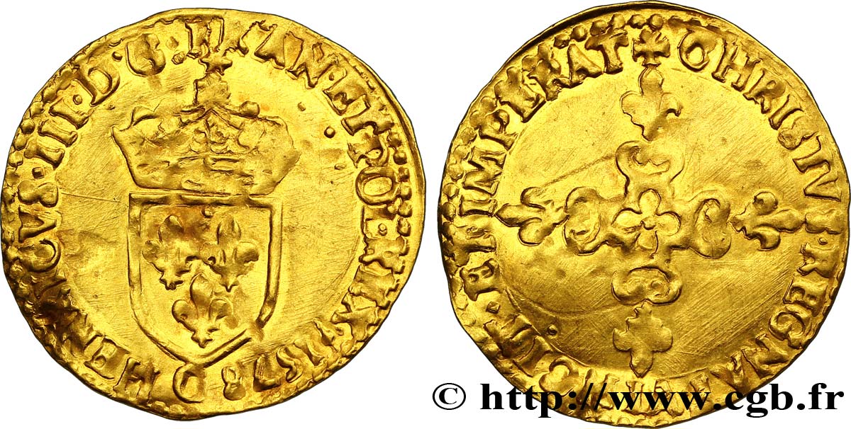 HENRI III Écu d or au soleil, 1er type 1578 Saint-Lô TTB