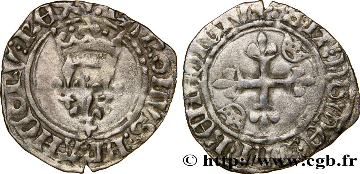 CHARLES, REGENCY - COINAGE WITH THE NAME OF CHARLES VI Gros dit  florette  n.d. Angers fSS