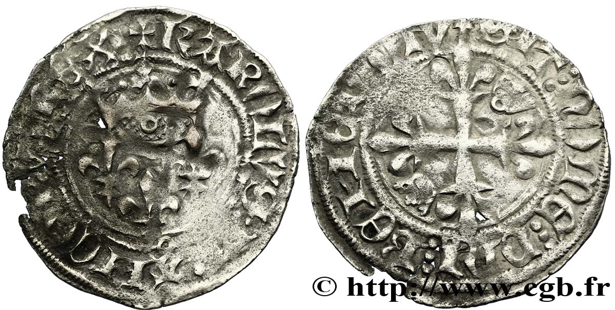 DAUPHIN CHARLES, RÉGENT - MONNAYAGE AU NOM DE CHARLES VI Gros dit  florette  n.d. Limoges TB