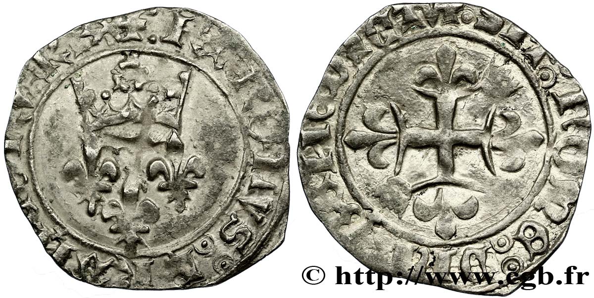 CHARLES, REGENCY - COINAGE WITH THE NAME OF CHARLES VI Gros dit  florette  n.d. Saint-Pourçain fSS