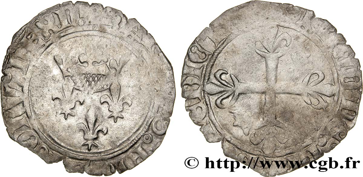 DAUPHIN CHARLES, RÉGENT - MONNAYAGE AU NOM DE CHARLES VI Gros dit &nbsp;florette&nbsp; n.d. Romans TB