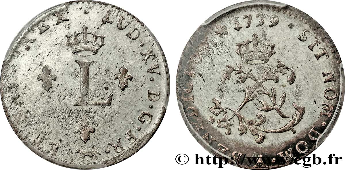 LOUIS XV DIT LE BIEN AIMÉ Double sol de billon 1739 Paris SUP