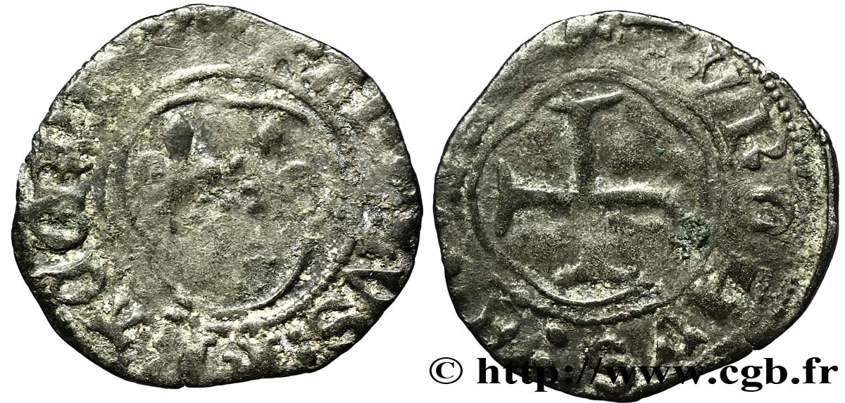 CHARLES VII LE VICTORIEUX Denier tournois n.d. Poitiers TB