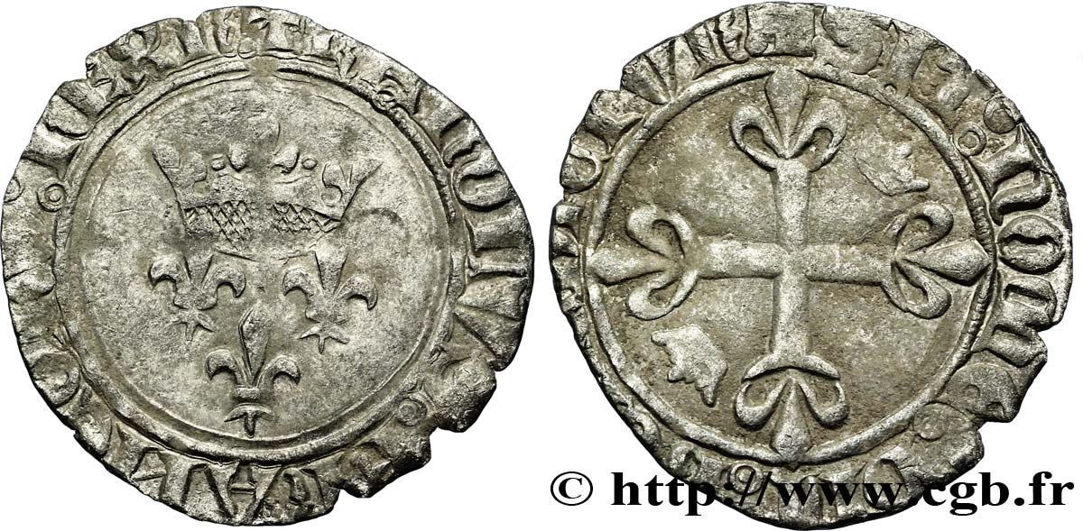 DAUPHIN CHARLES, RÉGENT - MONNAYAGE AU NOM DE CHARLES VI Gros dit &nbsp;florette&nbsp; n.d. Romans TB