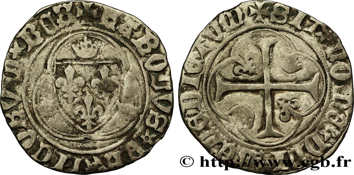 CHARLES VII LE VICTORIEUX Blanc à la couronne n.d. Angers TB