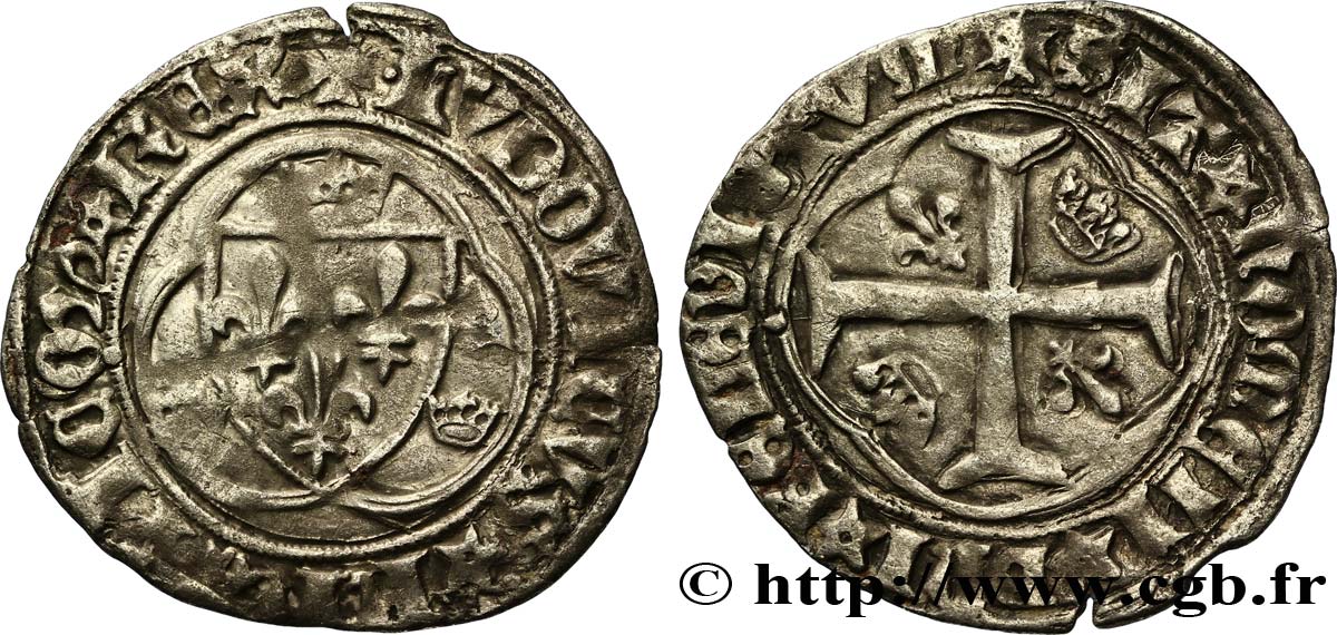 LOUIS XI LE PRUDENT Blanc à la couronne n.d. Rouen TTB