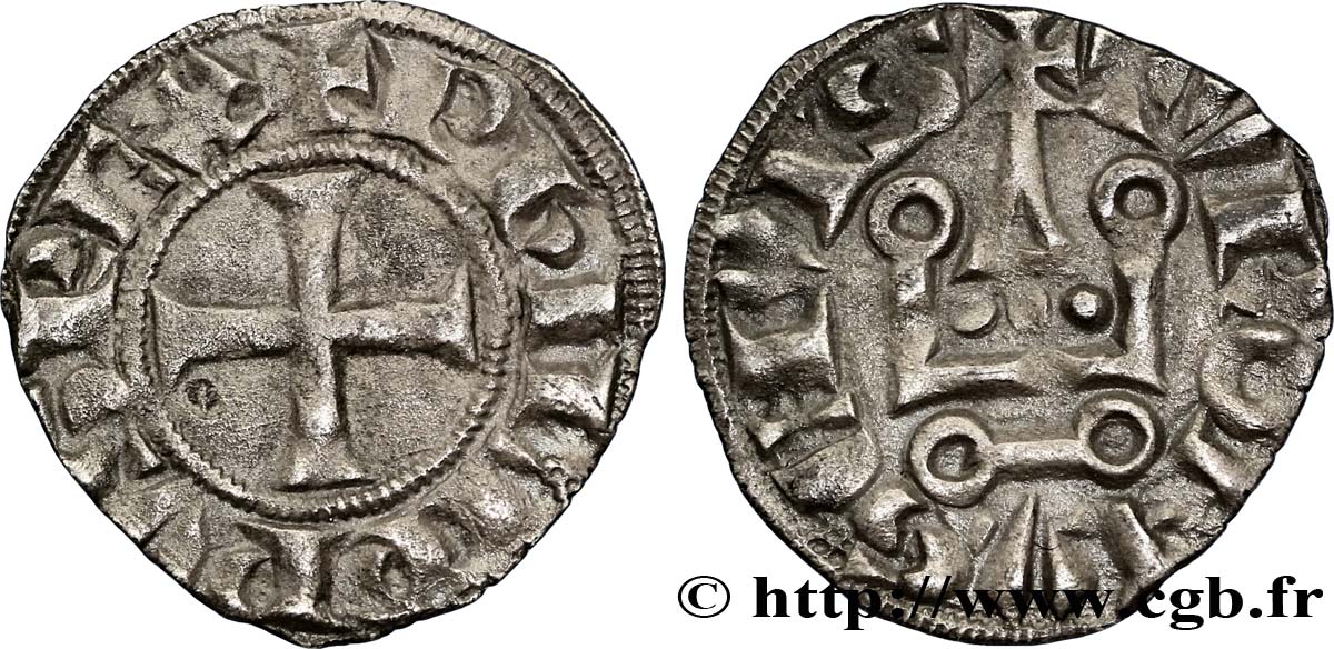 PHILIPPE III LE HARDI ET PHILIPPE IV LE BEL - MONNAYAGE COMMUN (à partir de 1280) Denier tournois à l&nbsp;O rond n.d. s.l. TTB