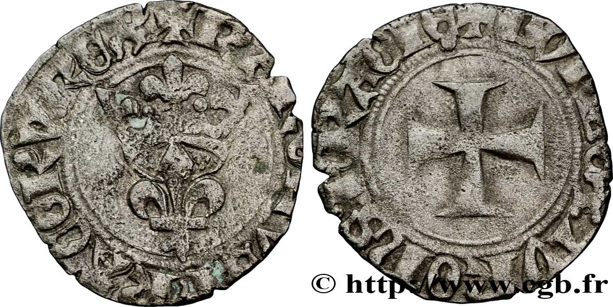 CHARLES VI  THE MAD  OR  THE WELL-BELOVED  Double tournois dit  niquet  n.d. Paris fSS