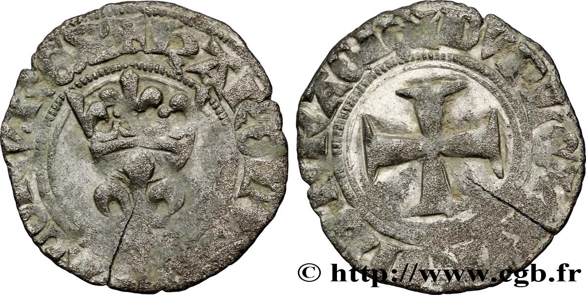 CHARLES VI LE FOU OU LE BIEN AIMÉ Double tournois dit  niquet  n.d. Paris TB+