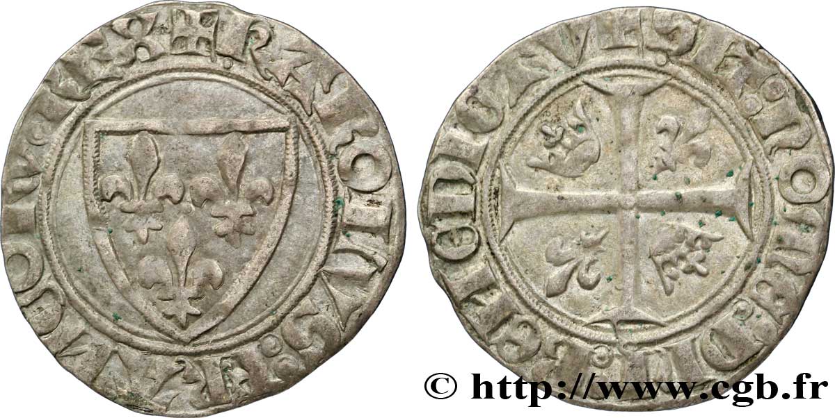 CHARLES VI &nbsp;THE MAD&nbsp; OR &nbsp;THE WELL-BELOVED&nbsp; Blanc dit &nbsp;guénar&nbsp; n.d. Crémieu q.SPL