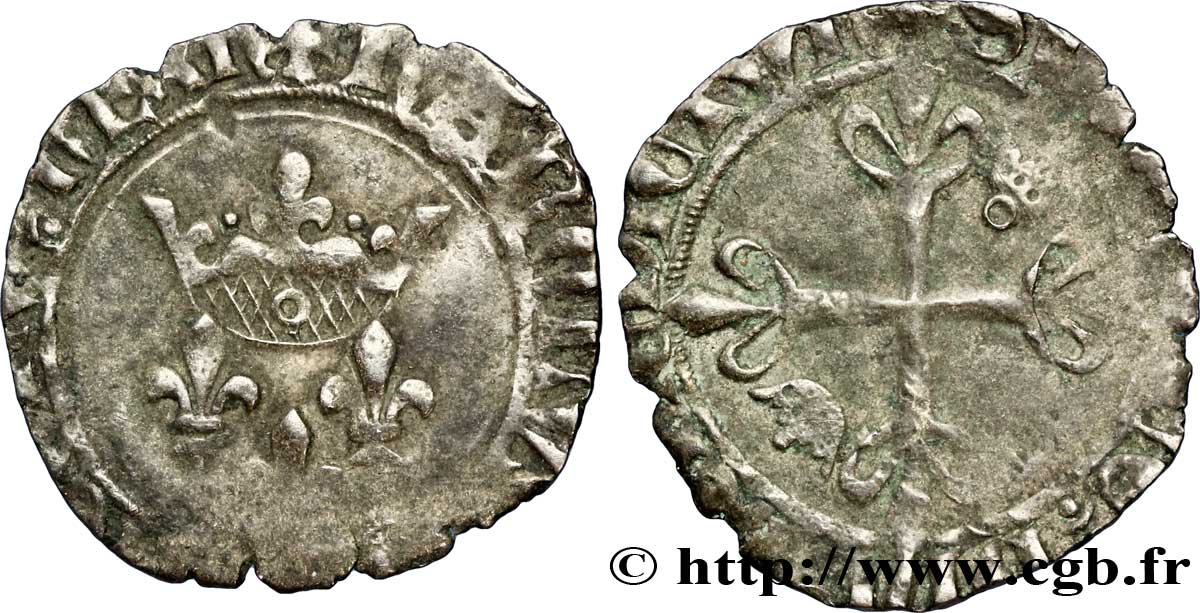 DAUPHIN CHARLES, RÉGENT - MONNAYAGE AU NOM DE CHARLES VI Gros dit  florette  n.d. Romans TB