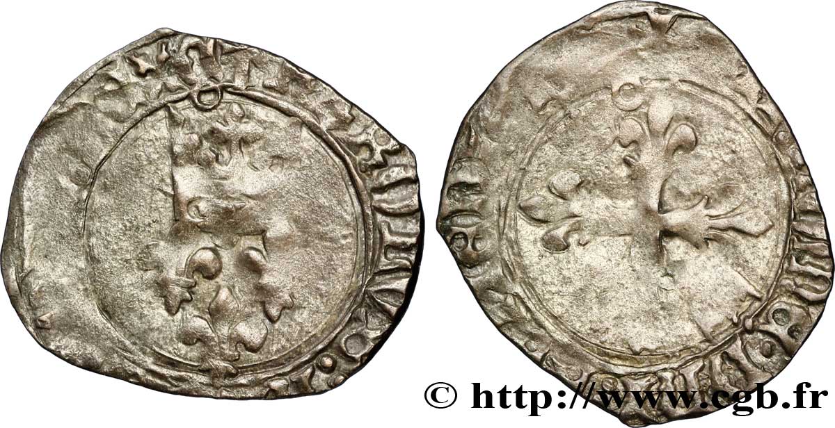 CHARLES, REGENCY - COINAGE WITH THE NAME OF CHARLES VI Gros dit  florette  n.d. Chinon S