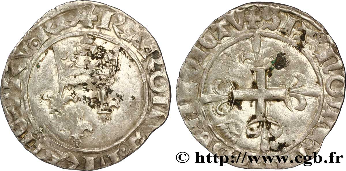 CHARLES VI &nbsp;THE MAD&nbsp; OR &nbsp;THE WELL-BELOVED&nbsp; Gros dit &nbsp;florette&nbsp; n.d. Saint-Pourçain VF/VF